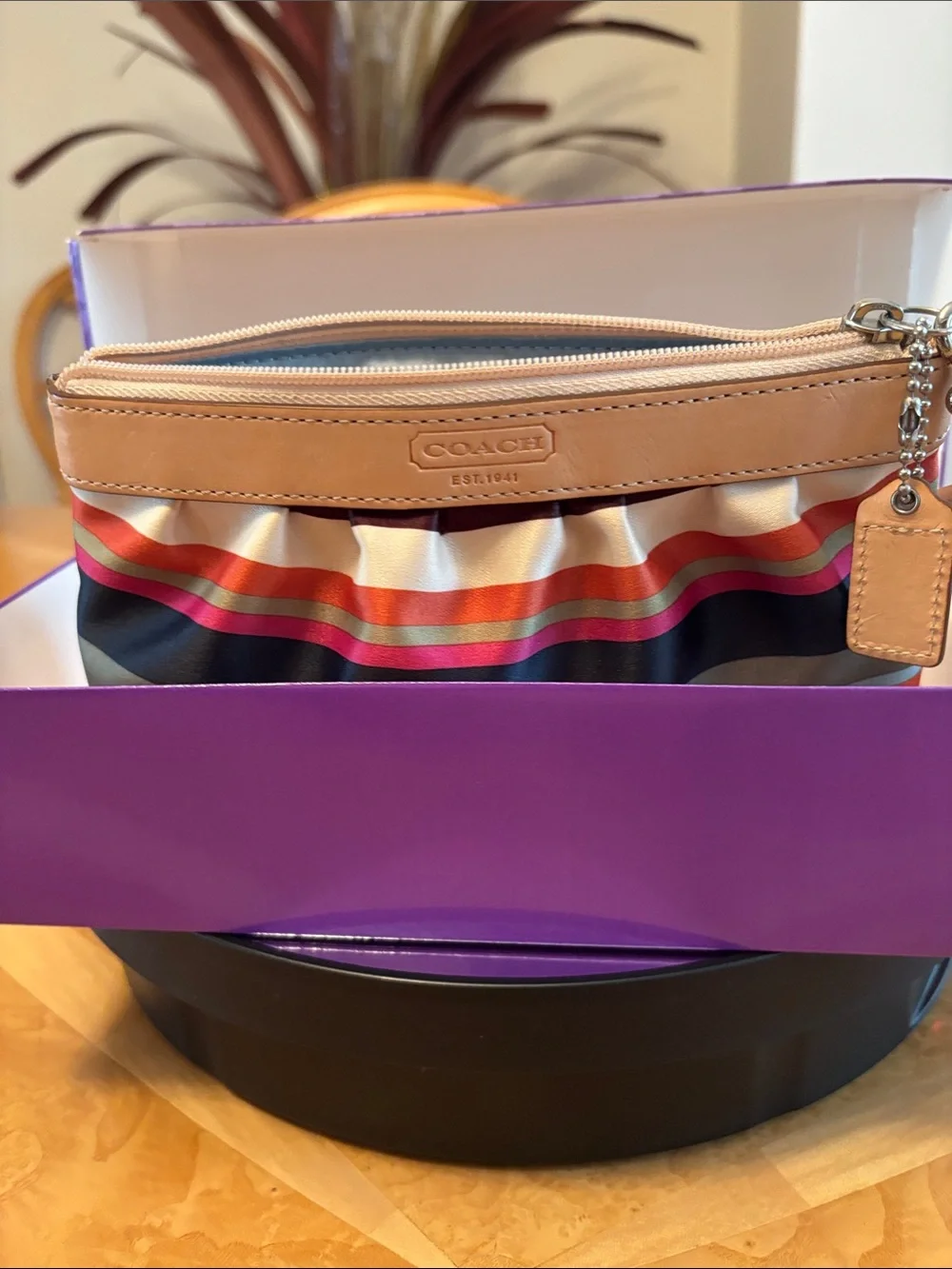 EUC Coach Legacy Satin Striped Legacy Wristlet